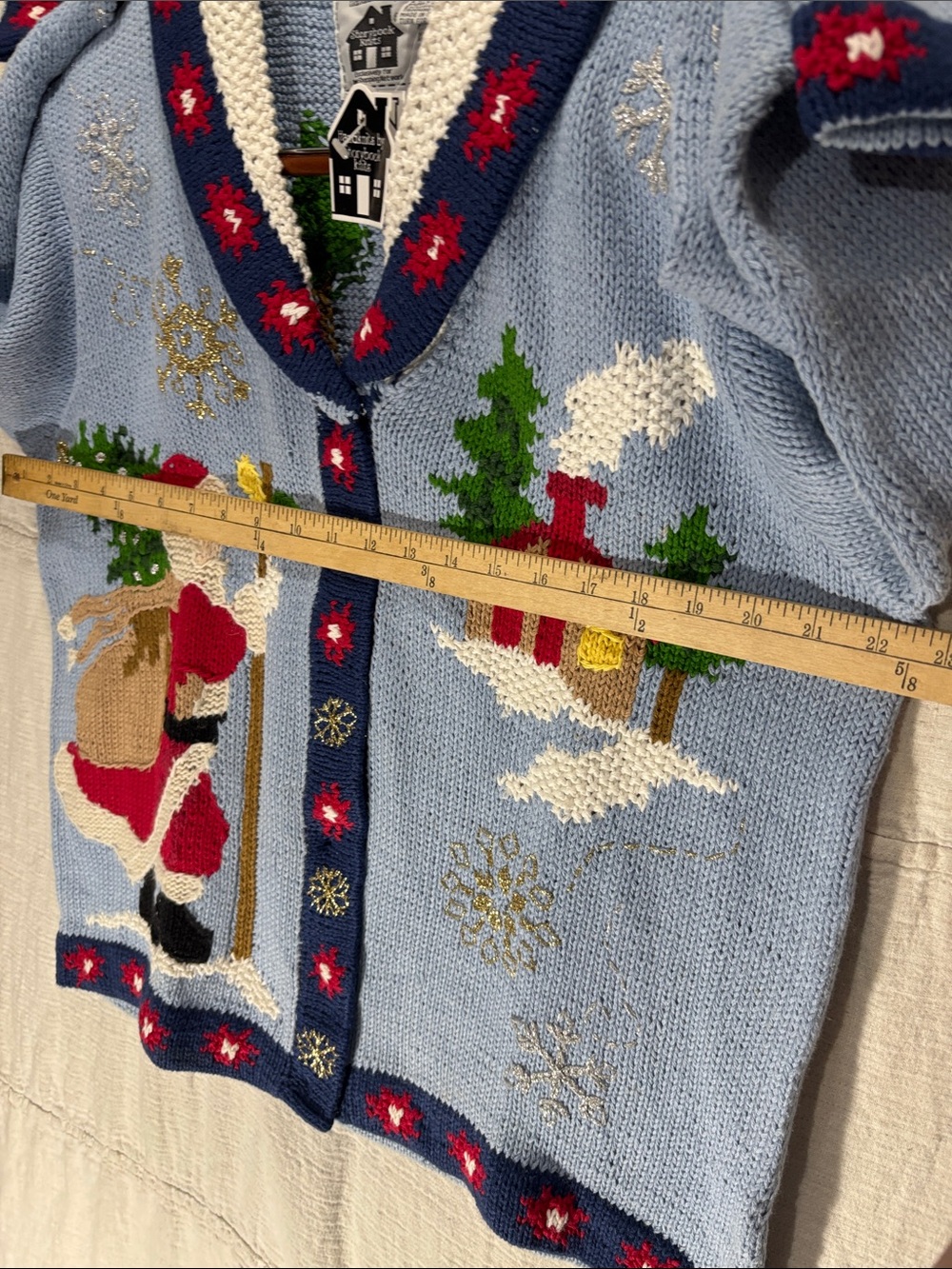 NWT Vintage Storybook Knits Christmas Sweater Cardigan Santa Scenic Large - Picture 11 of 13